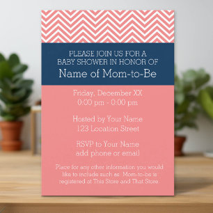 Baby Shower Collection - Coral and Navy Chevrons Invitation