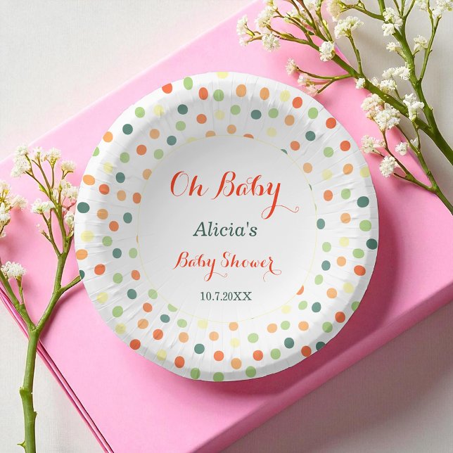 Baby Shower Colourful Dots Rainbow Paper Plate (Creator Uploaded)