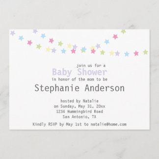 Baby Shower Colourful Pastel Stars Decoration Invitation