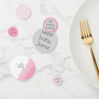 Baby Shower Confetti Dolphins Pink and Grey