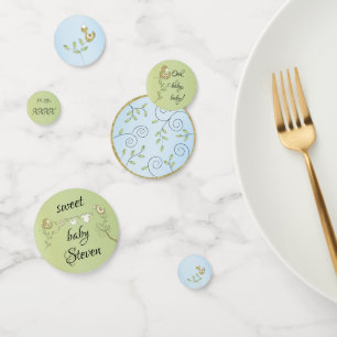 Baby Shower Confetti Gold Blue Birds