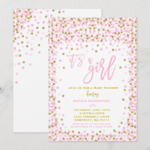 Baby Shower Confetti Invitation Pink And Gold Girl