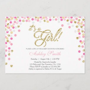 Baby Shower Confetti Pink Gold Glitter Invitation