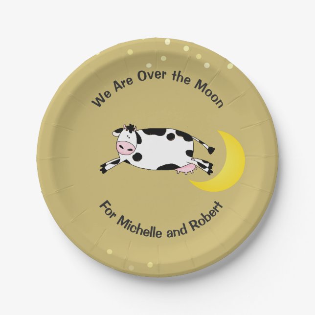 Baby Shower Cow Jumped Over The Moon Paper Plate (Front)