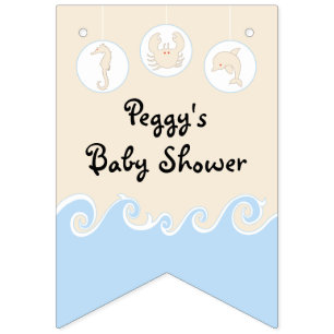 Baby Shower Cream/Blue Mobile, Swallowtail Banner