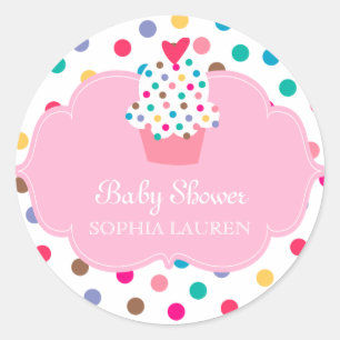 Baby Shower Cupcake Stickers Polka Dot Pink