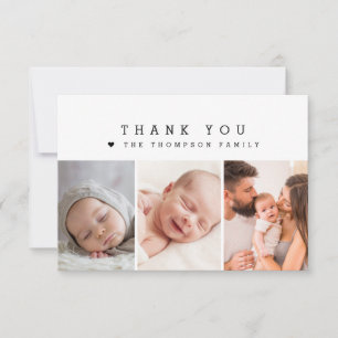 Baby Shower Custom 3 Photos Thank you Heart Card