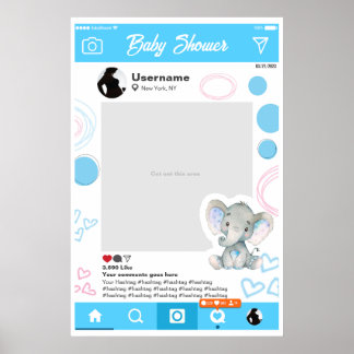Baby Shower Custom Selfie Frame Elefante Poster
