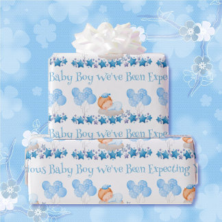 Baby Shower Custom Text Boy Blue Balloons Gift  Wrapping Paper