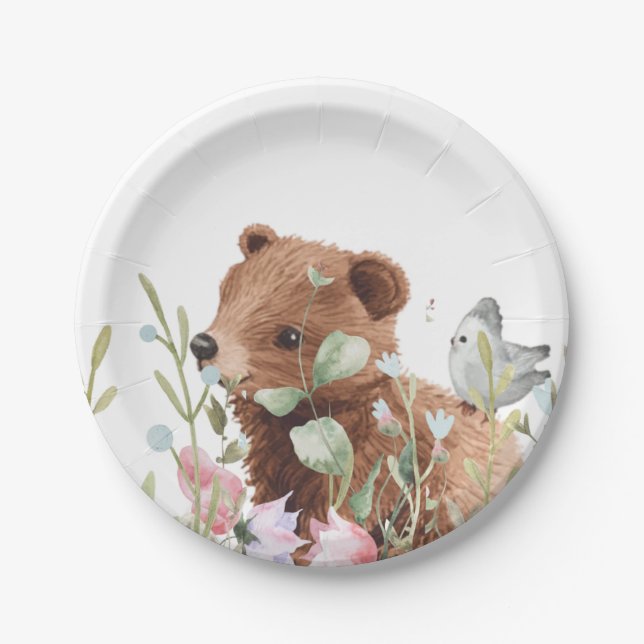 Baby Shower Cute Animal Bear Paper Plates (Front)