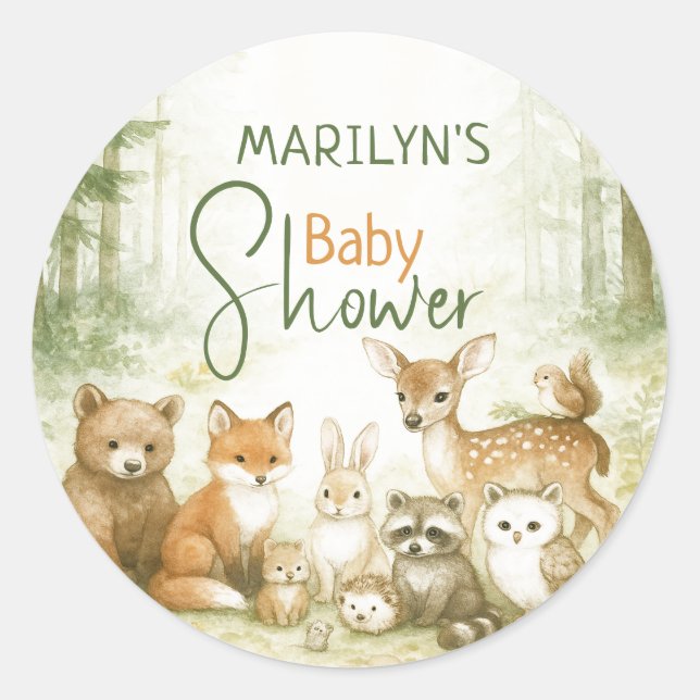 Baby Shower Cute Baby Animals Classic Round Sticker (Front)