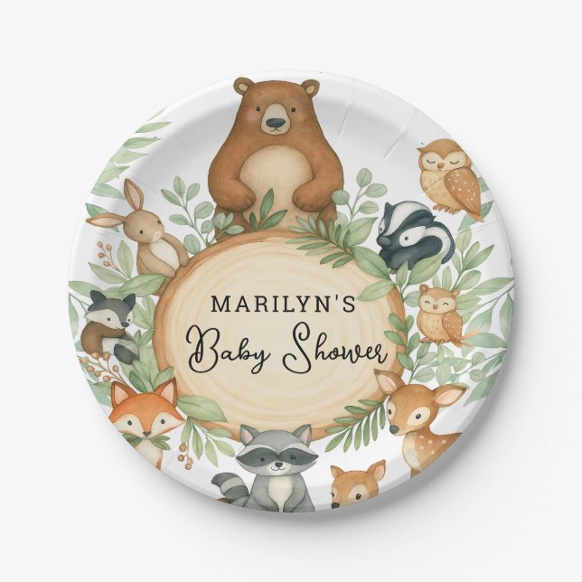 Baby Shower Cute Baby Animals Paper Plate (Front)