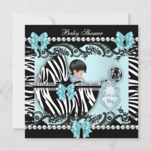 Baby Shower Cute Baby Boy Blue Zebra Lace Invitation