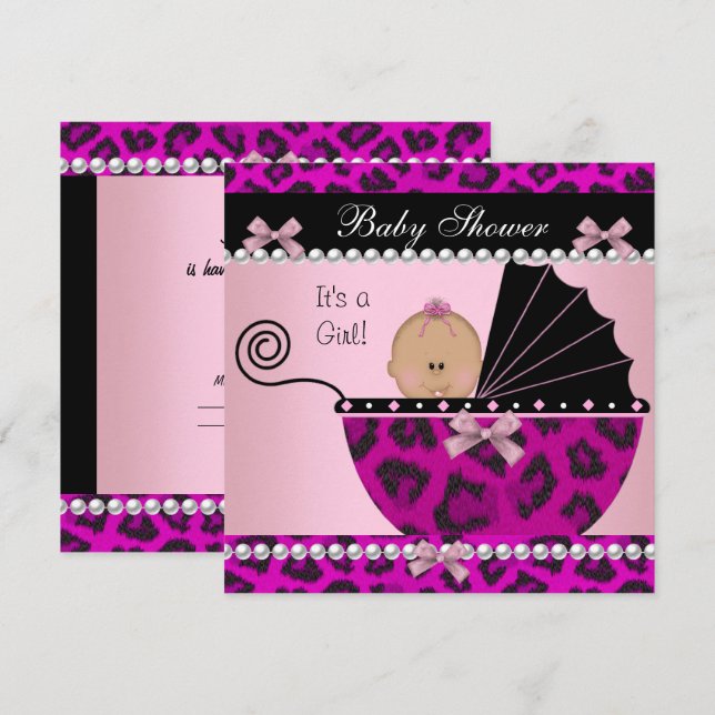 Baby Shower Cute Baby Girl Hot Pink Leopard Invitation (Front/Back)