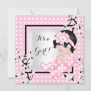 Baby Shower Cute Baby Girl Pink Blossom Spot C Invitation