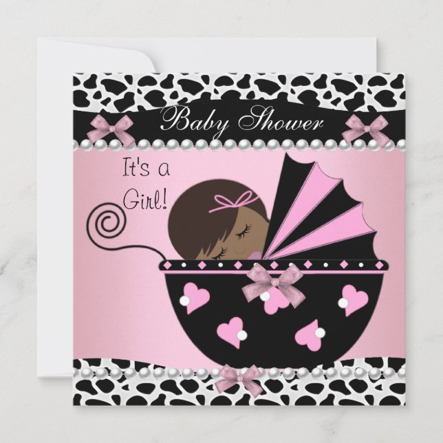 Baby Shower Cute Baby Girl Pink Cow Print Invitation (Front)