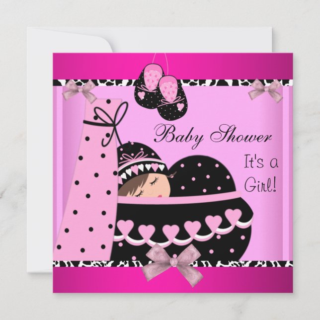 Baby Shower Cute Baby Girl Pink Cow Print Invitation (Front)