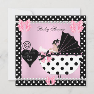 Baby Shower Cute Baby Girl Pink Polka dots Invitation
