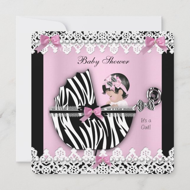 Baby Shower Cute Baby Girl Pink Zebra Lace a Invitation (Front)