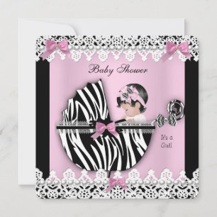 Baby Shower Cute Baby Girl Pink Zebra Lace a Invitation