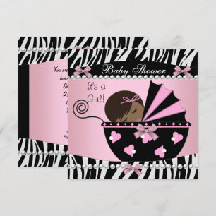 Baby Shower Cute Baby Girl Pink Zebra Print Invitation