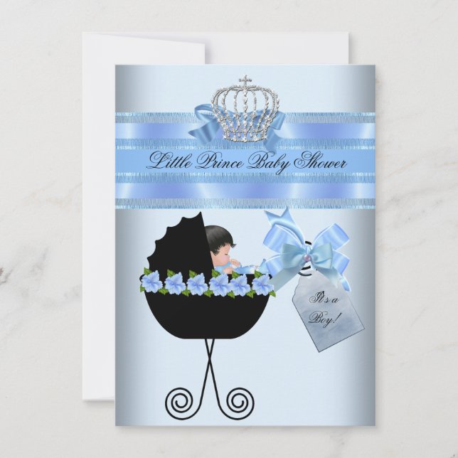 Baby Shower Cute Boy Blue Little Prince Floral Invitation (Front)