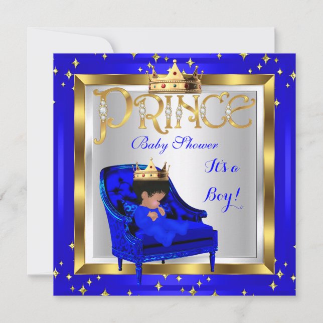Baby Shower Cute Boy Prince Royal Blue Chair A2 Invitation (Front)