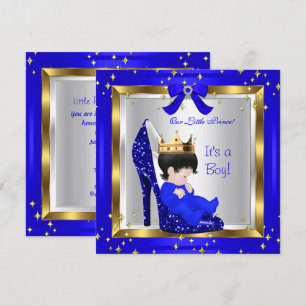 Baby Shower Cute Boy Prince Royal Blue Shoe 6 Invitation