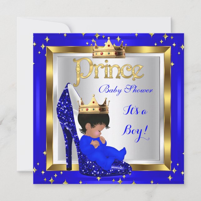 Baby Shower Cute Boy Prince Royal Blue Shoe C2 Invitation (Front)