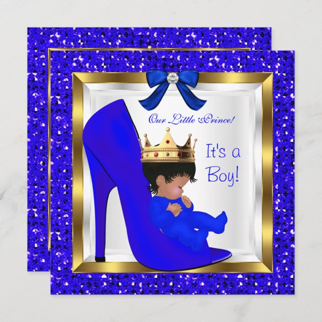 Baby Shower Cute Boy Prince Royal Blue Shoe Invitation (Front/Back)