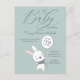 BABY SHOWER   Cute Bunny & Balloon Postcard