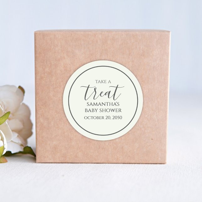 Baby Shower Cute Calligraphy Script Treat Green Classic Round Sticker (Creator Uploaded)