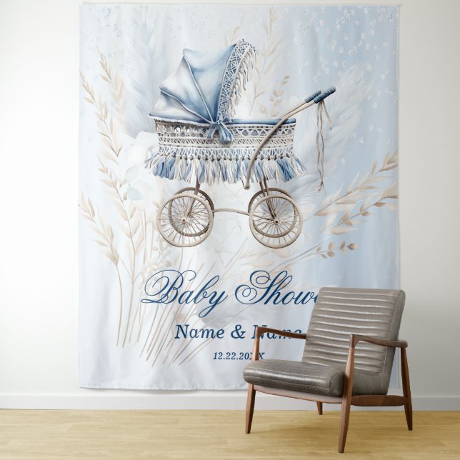 Baby Shower Cute Classic Baby Stroller Blue Floral Tapestry (In Situ)