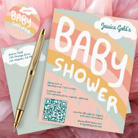 BABY SHOWER Cute Clouds Rainbow Custom QR CODE