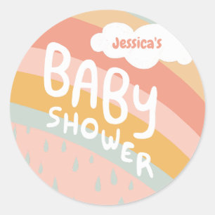 BABY SHOWER Cute Clouds Rainbow Rain Custom Classic Round Sticker