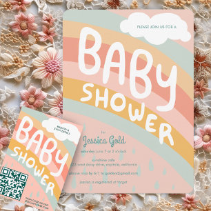 BABY SHOWER Cute Clouds Rainbow Rain Custom Invitation