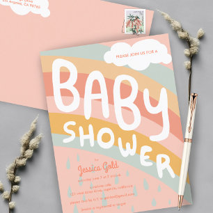 BABY SHOWER Cute Clouds Rainbow Rain Custom Invitation Postcard