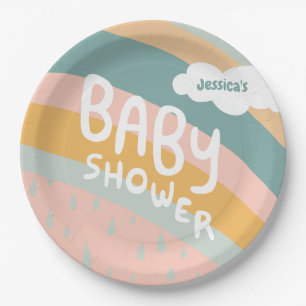 BABY SHOWER Cute Clouds Rainbow Rain  Custom Paper Plate