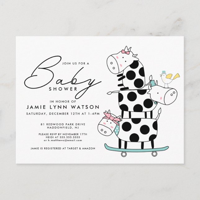 BABY SHOWER | Cute Doodle Cows Postcard (Front)