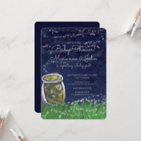 Baby Shower Cute Fireflies Scenic View Stars Invit