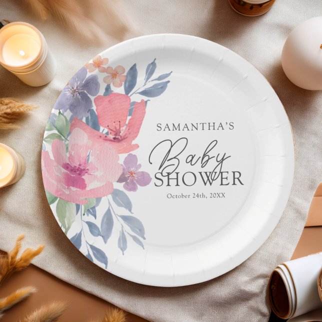 Baby Shower Cute Floral Watercolor Paper Plate (Creator Uploaded)