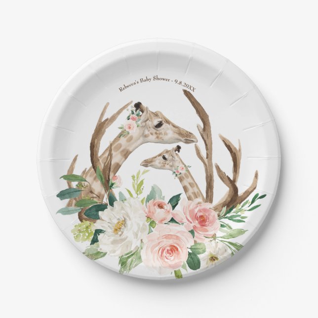 baby shower cute giraffes paper plate (Front)