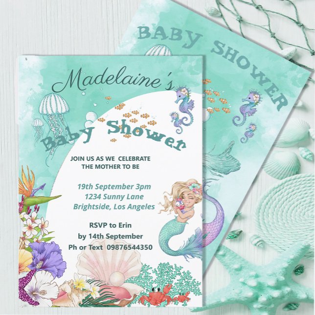  Baby Shower Cute Mermaid Under The Sea  Invitation (Creator Uploaded)