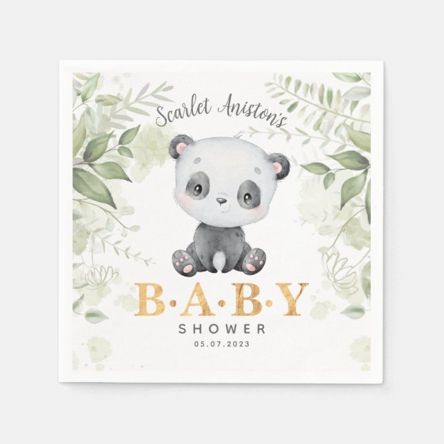 Baby Shower Cute Panda Eucalipt Greenery Napkin (Front)