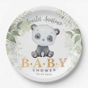 Baby Shower Cute Panda Eucalipt Greenery Paper Plate