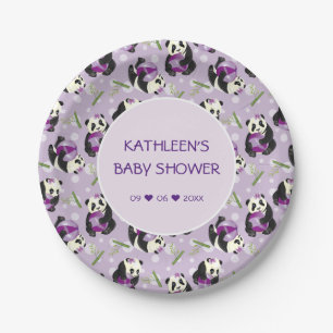 Baby Shower Cute Panda Pale Lilac Pattern Paper Plate