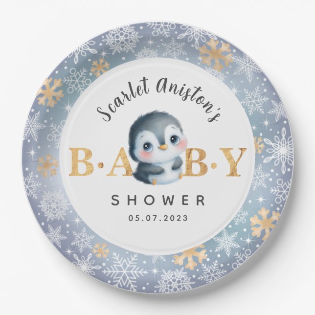 Baby Shower Cute Penguin Paper Plates (Front)