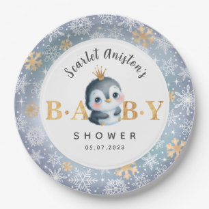 Baby Shower Cute Penguin with Crown Paper Plates