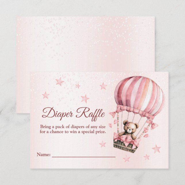 Baby Shower Cute Pink Teddy Bear Hot Air Balloon Enclosure Card (Front/Back)