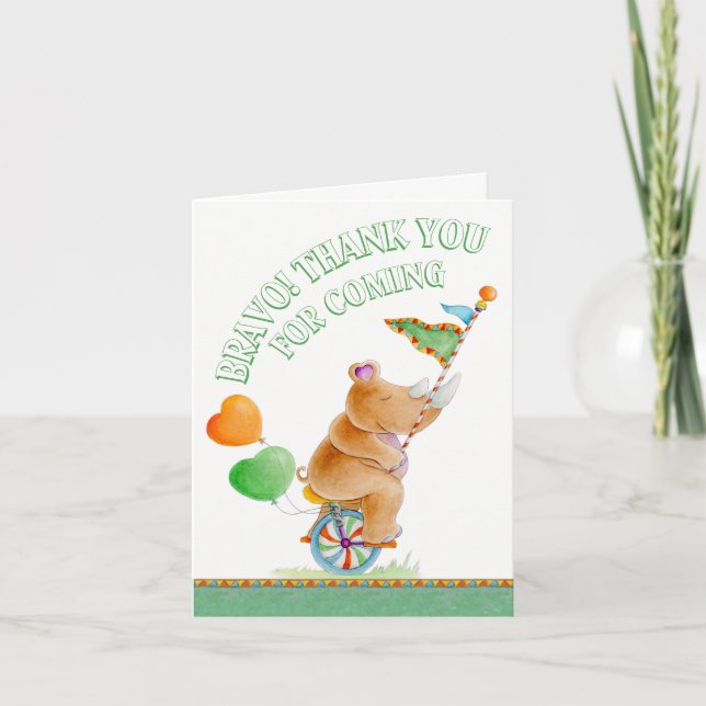 Baby shower cute rhino watercolor thank you card (Front)